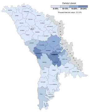 Votes won by PL in the April 2009 election by raion and municipality