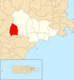 Location of Peña Pobre within the municipality of Naguabo shown in red