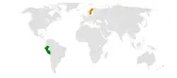 Map indicating locations of Peru and Sweden