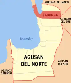 Map of Agusan del Norte with Jabonga highlighted