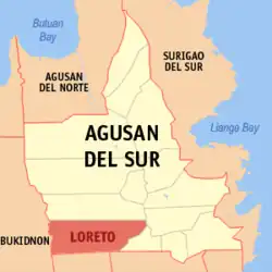 Map of Agusan del Sur with Loreto highlighted