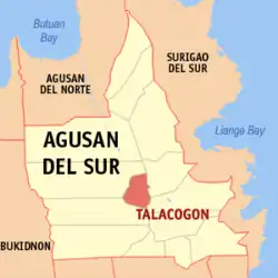 Map of Agusan del Sur with Talacogon highlighted