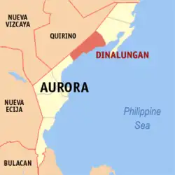 Map of Aurora with Dinalungan highlighted