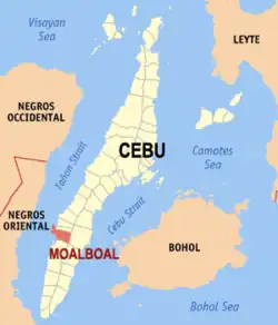 Map of Cebu with Moalboal highlighted