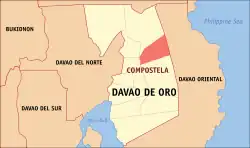 Map of Davao de Oro with Compostela highlighted