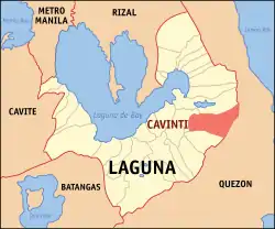 Map of Laguna with Cavinti highlighted