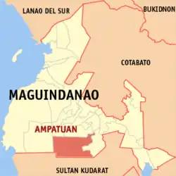 Map of Maguindanao del Sur with Ampatuan highlighted