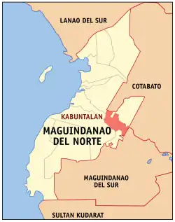 Map of Maguindanao del Norte with Kabuntalan highlighted