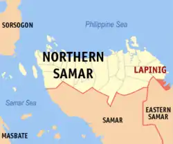 Map of Northern Samar with Lapinig highlighted