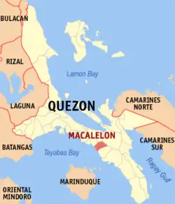 Map of Quezon with Macalelon highlighted