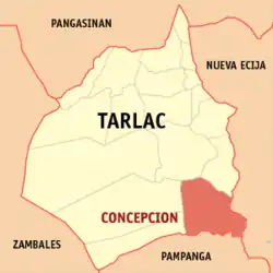 Map of Tarlac with Concepcion highlighted