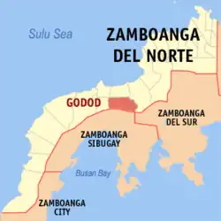 Map of Zamboanga del Norte with Godod highlighted