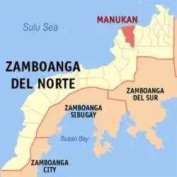 Map of Zamboanga del Norte with Manukan highlighted