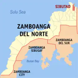 Map of Zamboanga del Norte with Sibutad highlighted