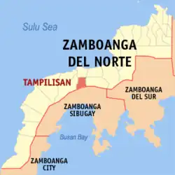 Map of Zamboanga del Norte with Tampilisan highlighted