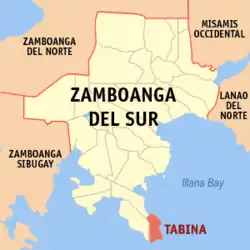 Map of Zamboanga del Sur with Tabina highlighted