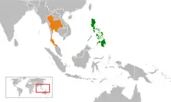 Map indicating locations of Philippines and Thailand