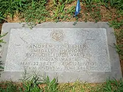 Grave-site of Andrew J. Weaher a.k.a. Andrew J. Weaber (1842–1920).