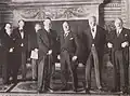 Mussolini and the ambassadors at Palazzo Venezia, after the signing of the pact, 15 July 1933