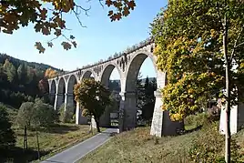 Railway viaduct over the Piesau, distinctive sign of Wallendorf