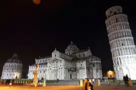 The Leaning Tower with the Duomo and Baptistery at night