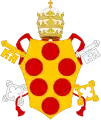 Pius IV (1559-1566), the third of the Medici popes, seems to have assumed the "unaugmented" coat of arms, ''Or, six balls in orle gules Pius IV was of the Medici family of Melegnano, alleged branch of the Florentine Medici's. As such this Lombard-Milanese branch used the "unaugmented" arms of Medici until later period when they assumed the arms of ducal branch with the augmentation of France.