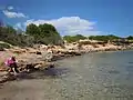 The rocky shoreline of Platja S'Estanyol