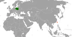 Map indicating locations of Poland and Taiwan