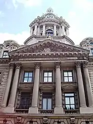 Pediment and columns over entrance