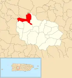 Location of Portillo barrio within the municipality of Adjuntas shown in red