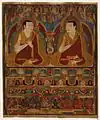 13th century painted thangka of mineral pigments and gold on cotton cloth of two Taklung Lamas, Taklung Monastery, Tibet