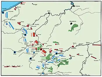 Map shows the situation in northeast France in early April 1794.