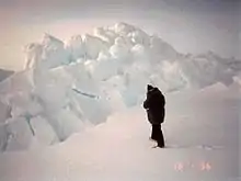 Field example of a pressure ridge. Only the sail (the part of the ridge above the ice surface) is shown in this photograph – the keel is more difficult to document.