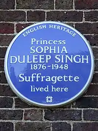 Blue plaque for suffragette Sophia Duleep Singh, at Faraday House, Hampton Court