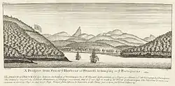 Image 7Island of Príncipe (Sao Tome and Principe), 1727. The inscription says: "The ISLAND of PRINCESS lies between the Islands of FERNANDO PO & St. THOMÉ in the Latitude of 1 Degree 30 Minutes N. all belonging to the Portuguese. This Island is very Woody and breeds abundance of Monkeys, insomuch that it is not safe to walk in the Woods without a gun. The harbour is very convenient to Careen Ships in, and most Ships Bound from Africa to America with Slaves put in here for Food, Water etc."