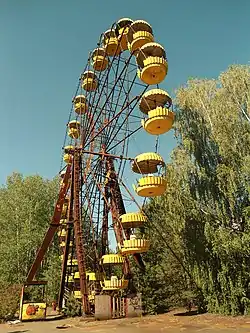 the ferris wheel of Pripyat amusement park, a symbol of the Chernobyl Disaster