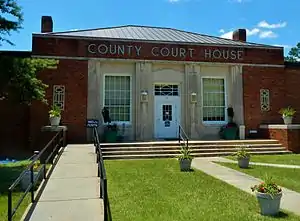 Quitman County Courthouse was built in 1939 by the Public Works Administration using federal relief funds. It was added to the National Register of Historic Places.