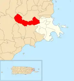 Location of Río Abajo within the municipality of Ceiba shown in red