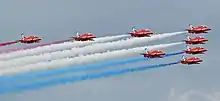 The Red Arrows at the 2014 Waddington International Airshow.