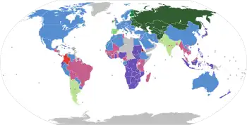 World map, rail gauge by region