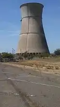 One of the two cooling towers, showing the base