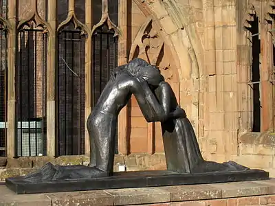 Josefina de Vasconcellos' 1977 statue  Reconciliation in the old cathedral's nave.