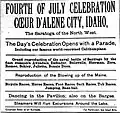 Ad for 1899 Fourth of July celebration featuring steamboats