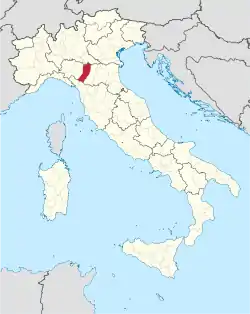 Locator map of Italy showing location of diocese of Reggio Emilia