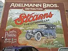 A replicated 1912 Stearns advertisement in downtown Boise, Idaho touting the Knight-type motor