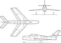 3-view line drawing of the Republic F-84F Thunderstreak