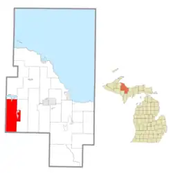 Location within Marquette County (red) and an administered portion of the Republic community (pink)