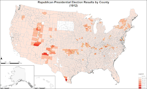 Results by county, shaded according to percentage of the vote for Taft