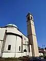 The back of the San Martino sanctuary in Cinisello Balsamo in 2022, following restoration work on the bell tower.