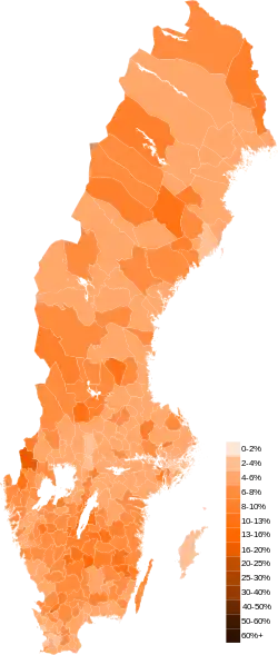 Map results for the Christian Democrats (KD)